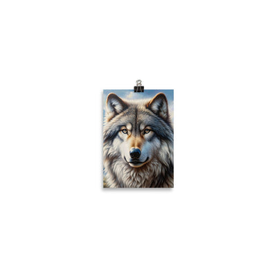Porträt-Ölgemälde eines prächtigen Wolfes mit faszinierenden Augen (AN) - Poster xxx yyy zzz 12.7 x 17.8 cm