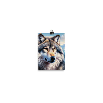 Ölgemäldeporträt eines majestätischen Wolfes mit intensiven Augen in der Berglandschaft (AN) - Poster xxx yyy zzz 12.7 x 17.8 cm