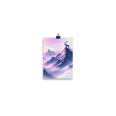 Pastellzeichnung der Alpen im Morgengrauen mit Steinbock in Rosa- und Lavendeltönen - Poster berge xxx yyy zzz 12.7 x 17.8 cm