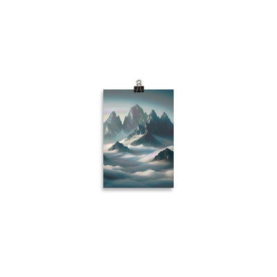 Foto eines nebligen Alpenmorgens, scharfe Gipfel ragen aus dem Nebel - Poster berge xxx yyy zzz 12.7 x 17.8 cm
