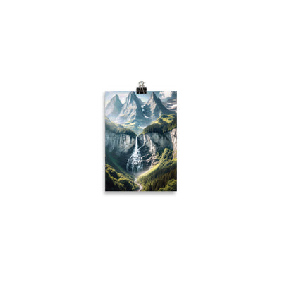 Foto der sommerlichen Alpen mit üppigen Gipfeln und Wasserfall - Poster berge xxx yyy zzz 12.7 x 17.8 cm