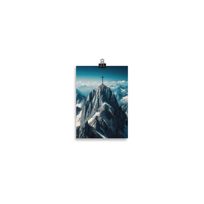 Foto der Alpen mit Gipfelkreuz an einem klaren Tag, schneebedeckte Spitzen vor blauem Himmel - Poster berge xxx yyy zzz 12.7 x 17.8 cm