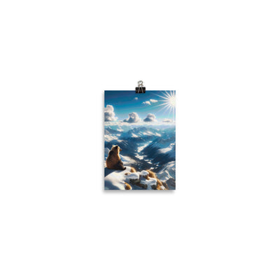Foto der Alpen im Winter mit Bären auf dem Gipfel, glitzernder Neuschnee unter der Sonne - Poster camping xxx yyy zzz 12.7 x 17.8 cm