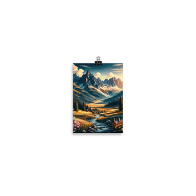 Quadratisches Kunstwerk der Alpen, majestätische Berge unter goldener Sonne - Poster berge xxx yyy zzz 12.7 x 17.8 cm