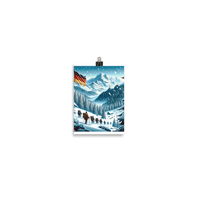 Quadratische Winterillustration der Alpen mit deutscher Flagge und Wanderteam - Poster wandern xxx yyy zzz 12.7 x 17.8 cm