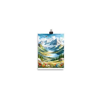 Quadratisches Aquarell der Alpen, Berge mit schneebedeckten Spitzen - Poster berge xxx yyy zzz 12.7 x 17.8 cm