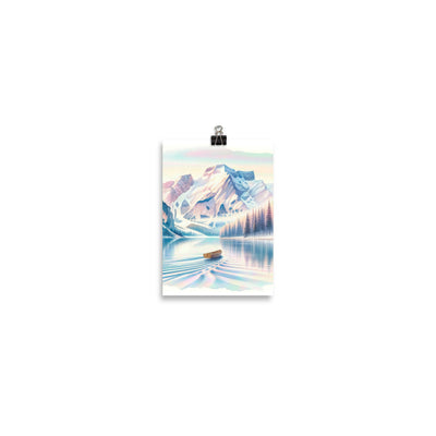 Aquarell eines klaren Alpenmorgens, Boot auf Bergsee in Pastelltönen - Poster berge xxx yyy zzz 12.7 x 17.8 cm