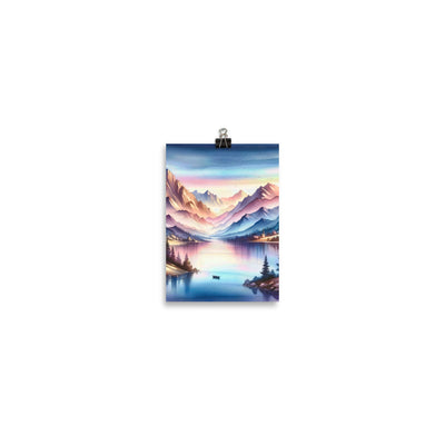 Aquarell einer Dämmerung in den Alpen, Boot auf einem See in Pastell-Licht - Poster berge xxx yyy zzz 12.7 x 17.8 cm
