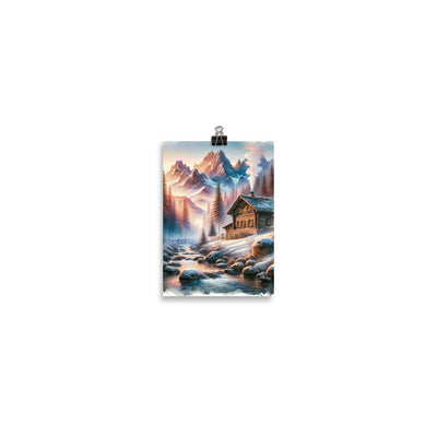 Aquarell einer Alpenszene im Morgengrauen, Haus in den Bergen - Poster berge xxx yyy zzz 12.7 x 17.8 cm