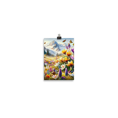 Aquarell einer ruhigen Almwiese, farbenfrohe Bergblumen in den Alpen - Poster berge xxx yyy zzz 12.7 x 17.8 cm