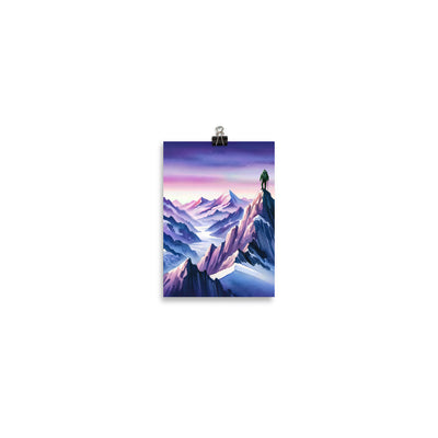 Aquarell eines Bergsteigers auf einem Alpengipfel in der Abenddämmerung - Poster wandern xxx yyy zzz 12.7 x 17.8 cm