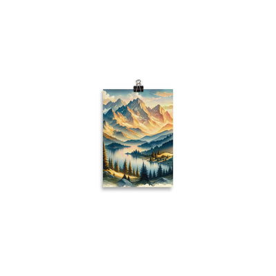 Aquarell der Alpenpracht bei Sonnenuntergang, Berge im goldenen Licht - Poster berge xxx yyy zzz 12.7 x 17.8 cm