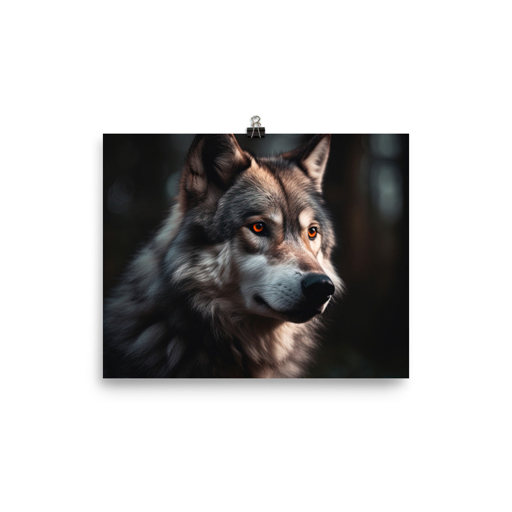 Wolf Porträt - Fotorealistische Malerei - Poster camping xxx 20.3 x 25.4 cm