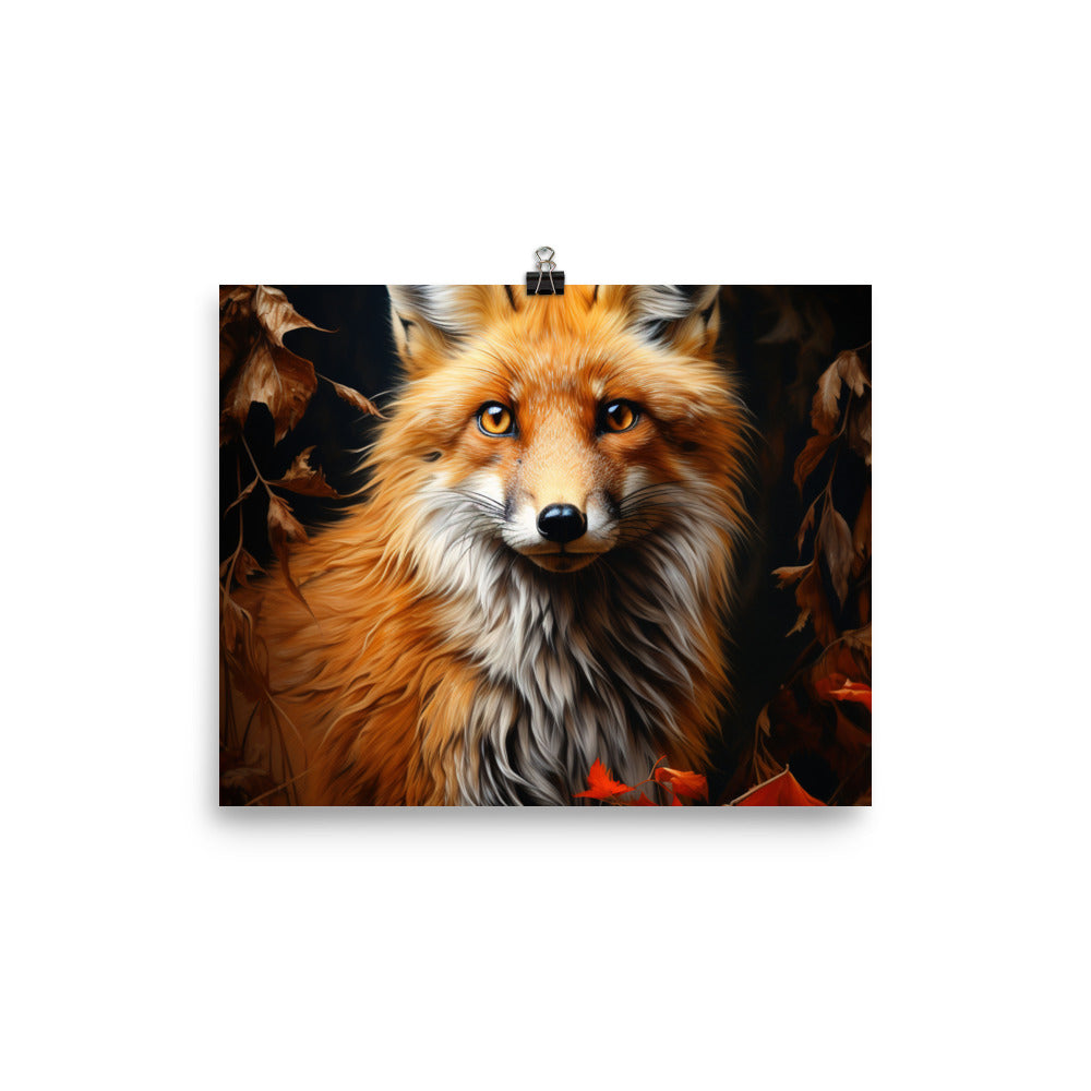 Fuchs Porträt und Herbstblätter - Malerei - Poster camping xxx 20.3 x 25.4 cm