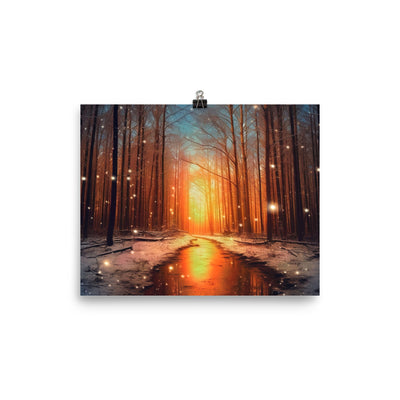 Bäume im Winter, Schnee, Sonnenaufgang und Fluss - Poster camping xxx 20.3 x 25.4 cm