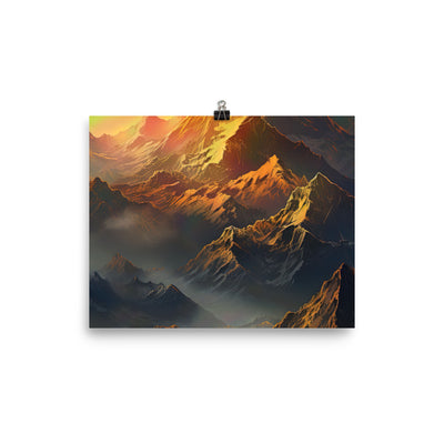 Wunderschöne Himalaya Gebirge im Nebel und Sonnenuntergang - Malerei - Poster berge xxx 20.3 x 25.4 cm