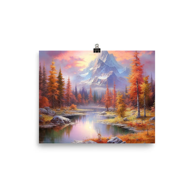 Landschaftsmalerei - Berge, Bäume, Bergsee und Herbstfarben - Poster berge xxx 20.3 x 25.4 cm