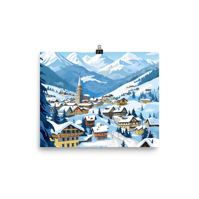 Kitzbühl - Berge und Schnee - Landschaftsmalerei - Poster ski xxx 20.3 x 25.4 cm
