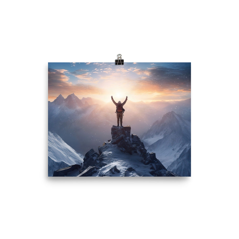 Mann auf der Spitze eines Berges - Landschaftsmalerei - Poster berge xxx 20.3 x 25.4 cm