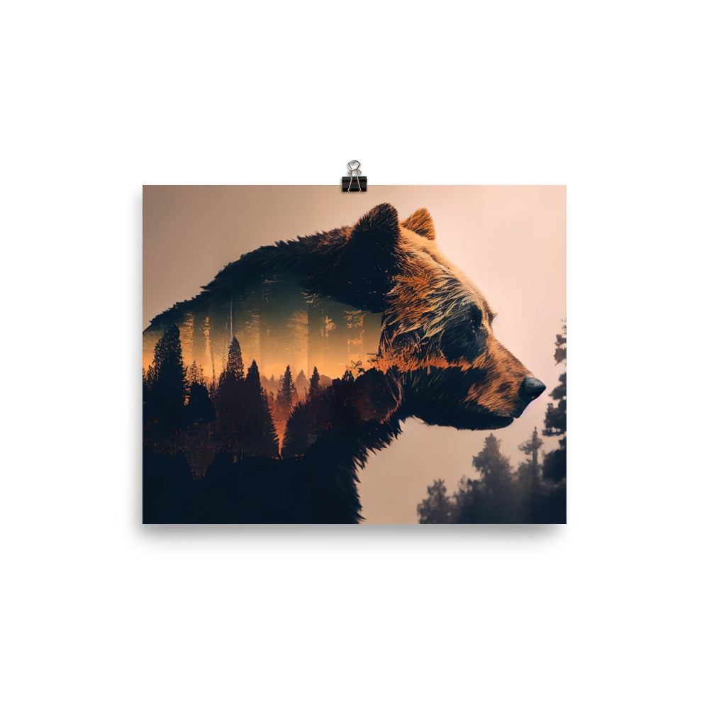Bär und Bäume Illustration - Poster camping xxx 20.3 x 25.4 cm