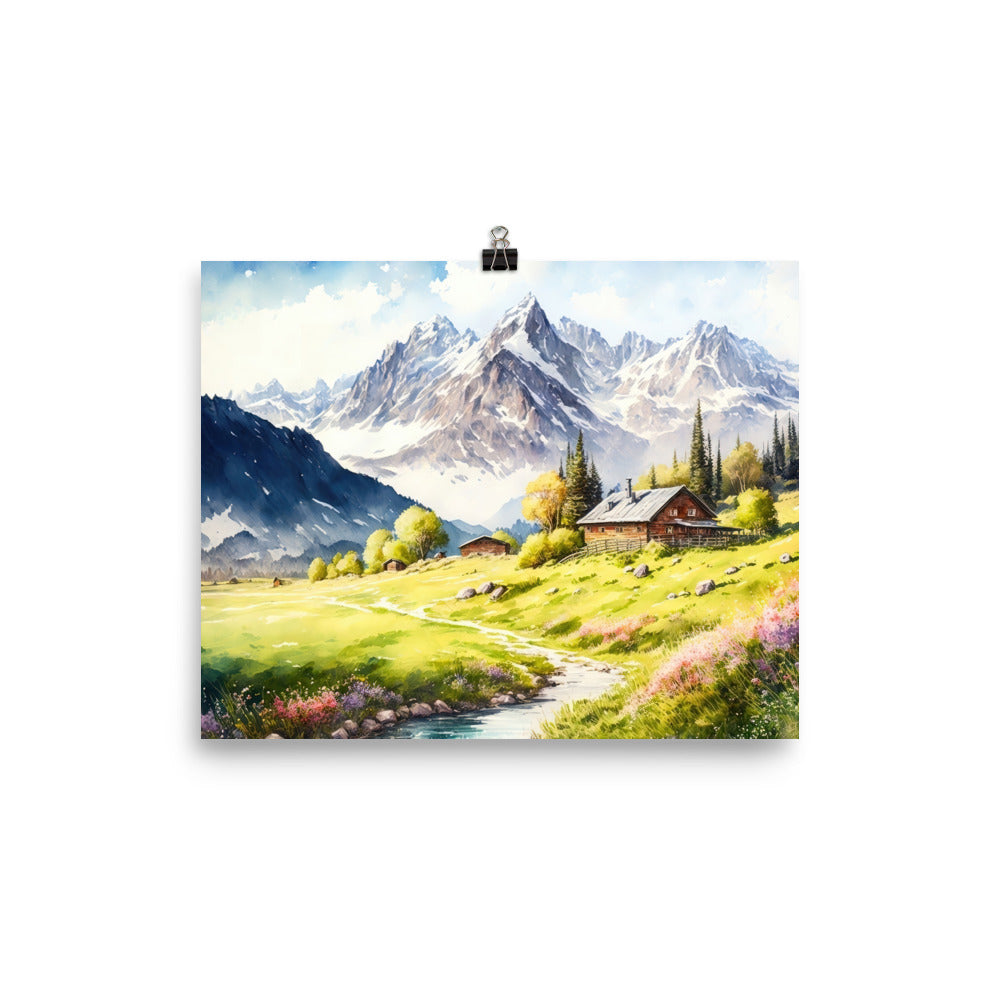 Epische Berge und Berghütte - Landschaftsmalerei - Poster berge xxx 20.3 x 25.4 cm