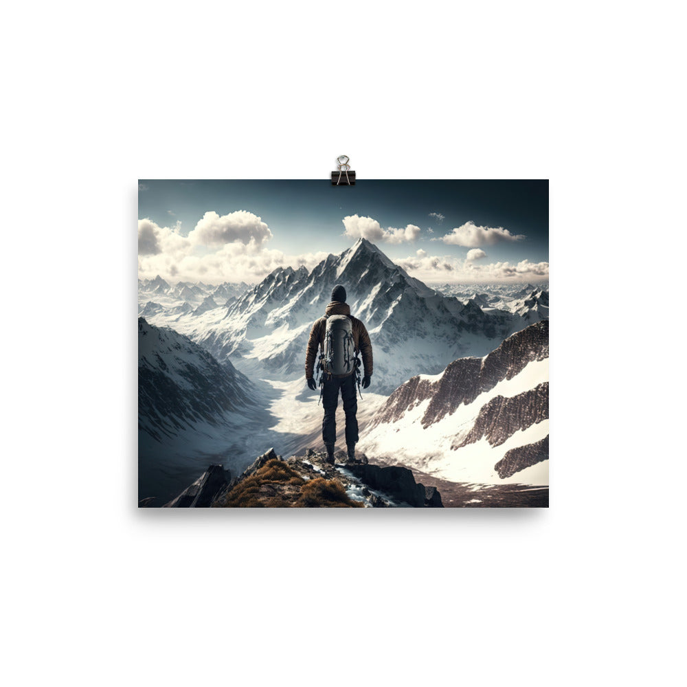 Wanderer auf Berg von hinten - Malerei - Poster berge xxx 20.3 x 25.4 cm