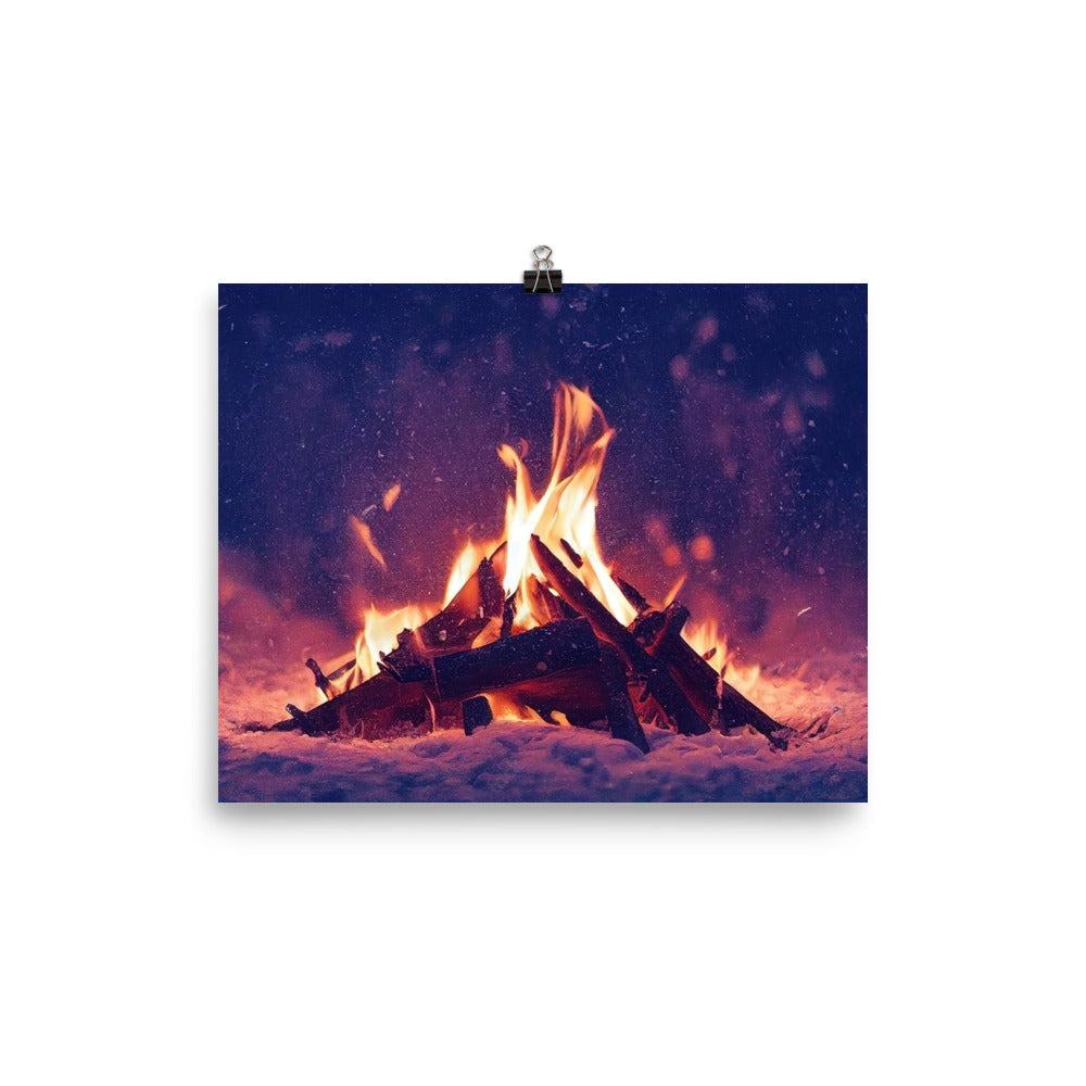 Lagerfeuer im Winter - Campingtrip Foto - Poster camping xxx 20.3 x 25.4 cm