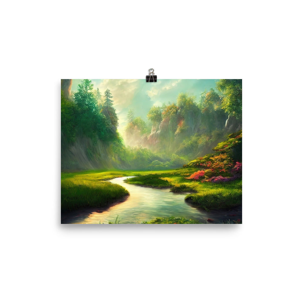 Bach im tropischen Wald - Landschaftsmalerei - Poster camping xxx 20.3 x 25.4 cm