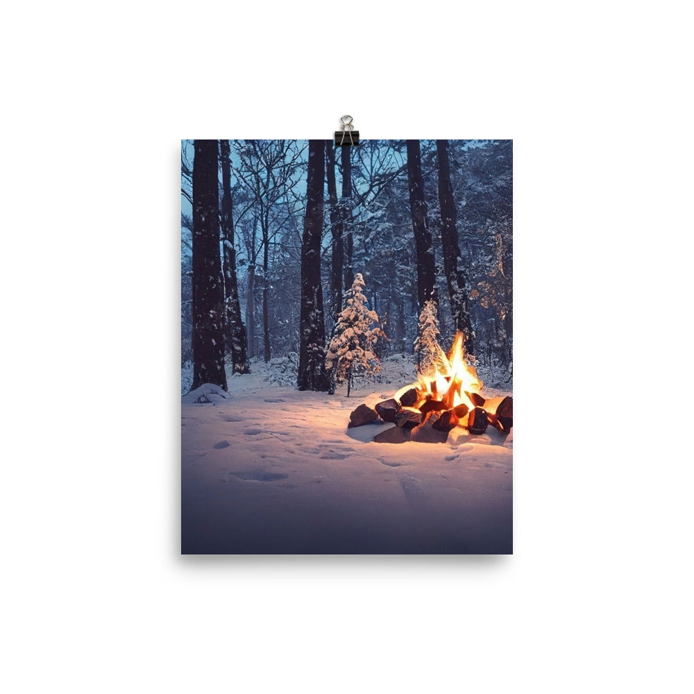 Lagerfeuer im Winter - Camping Foto - Poster camping xxx 20.3 x 25.4 cm
