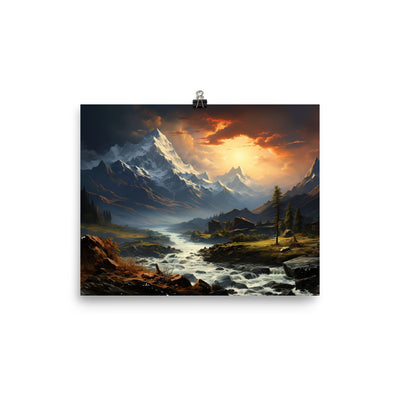 Berge, Sonne, steiniger Bach und Wolken - Epische Stimmung - Poster berge xxx 20.3 x 25.4 cm