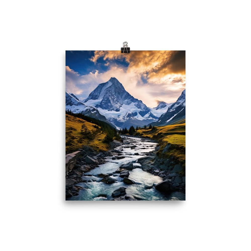 Berge und steiniger Bach - Epische Stimmung - Poster berge xxx 20.3 x 25.4 cm