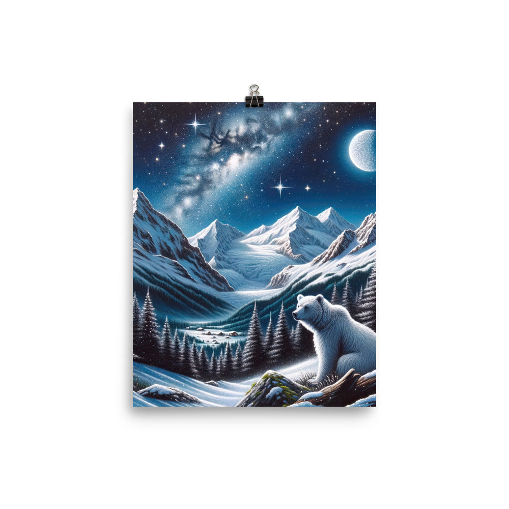 Sternennacht und Eisbär: Acrylgemälde mit Milchstraße, Alpen und schneebedeckte Gipfel - Poster camping xxx yyy zzz 20.3 x 25.4 cm