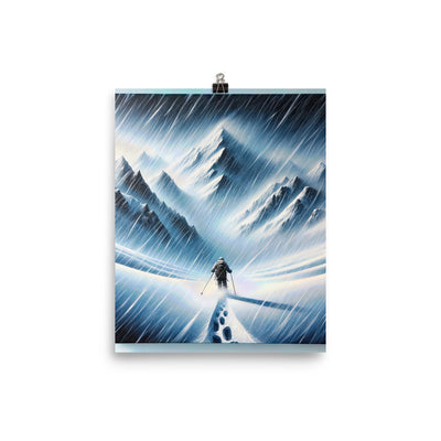Wanderer und Bergsteiger im Schneesturm: Acrylgemälde der Alpen - Poster wandern xxx yyy zzz 20.3 x 25.4 cm