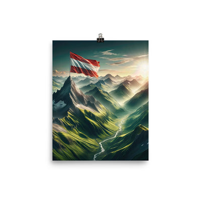 Alpen Gebirge: Fotorealistische Bergfläche mit Österreichischer Flagge - Poster berge xxx yyy zzz 20.3 x 25.4 cm