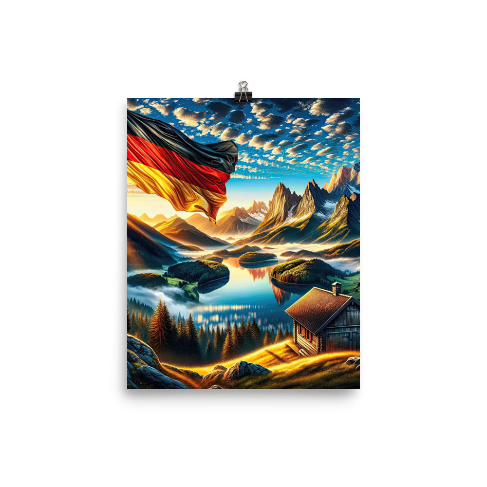 Alpen Gebirge im Morgenlicht: Kunstwerk mit Deutsche Flagge - Poster berge xxx yyy zzz 20.3 x 25.4 cm