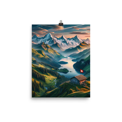 Schweizer Flagge, Alpenidylle: Dämmerlicht, epische Berge und stille Gewässer - Poster berge xxx yyy zzz 20.3 x 25.4 cm