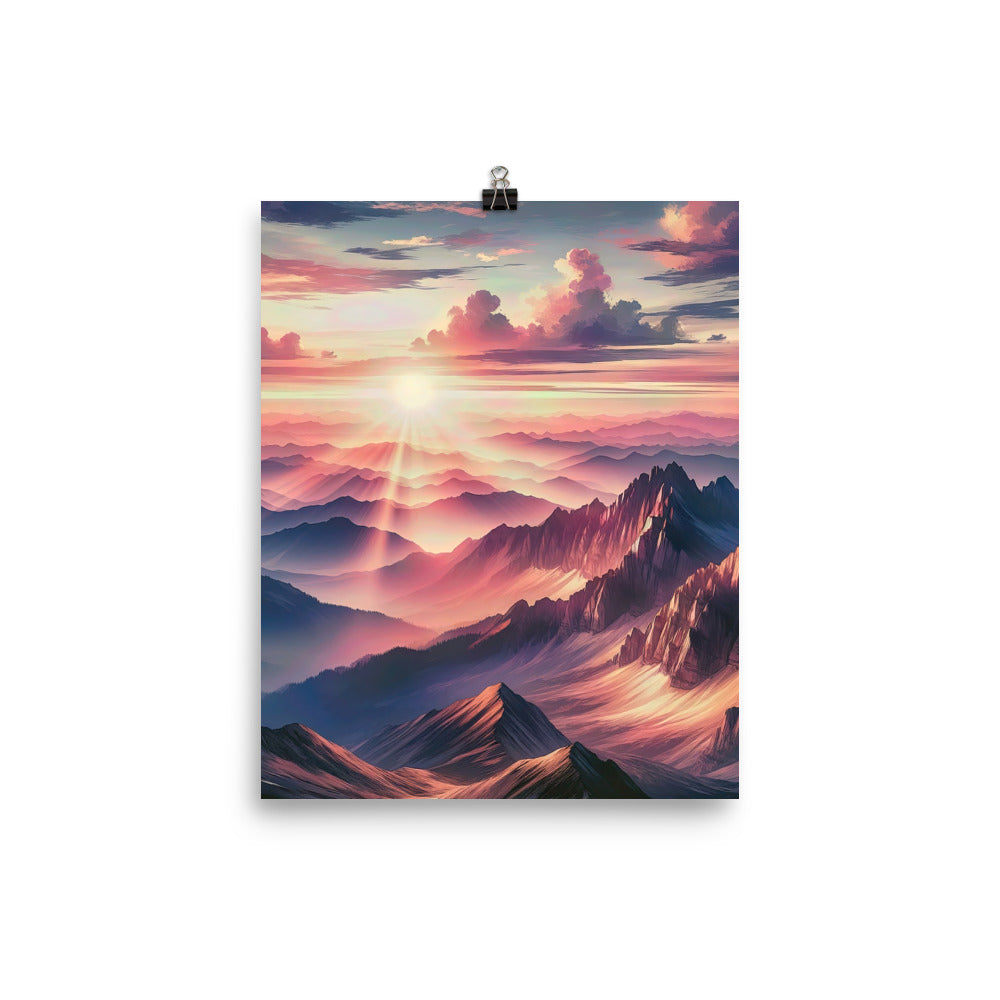 Schöne Berge bei Sonnenaufgang: Malerei in Pastelltönen - Poster berge xxx yyy zzz 20.3 x 25.4 cm