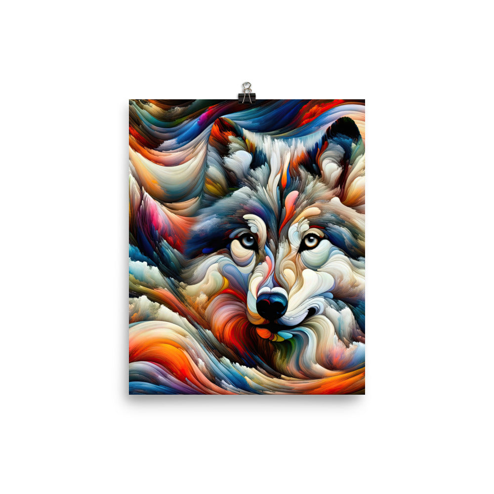 Abstrakte Kunst der Alpen mit einem Wolf. Chaotischer Tanz aus Farben und Formen. Surreale Landschaft (AN) - Enhanced Matte Paper Poster xxx yyy zzz 20.3 x 25.4 cm