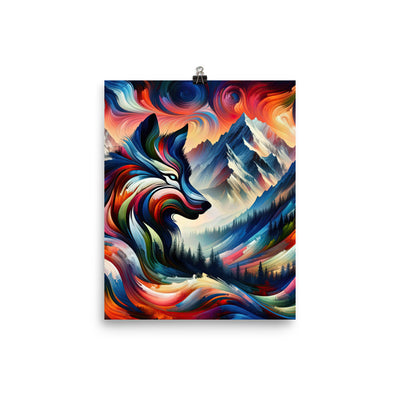 Abstrakte Kunst der Alpen mit majestätischer Wolfssilhouette. Lebendige, wirbelnde Farben, unvorhersehbare Muster (AN) - Enhanced Matte xxx yyy zzz 20.3 x 25.4 cm