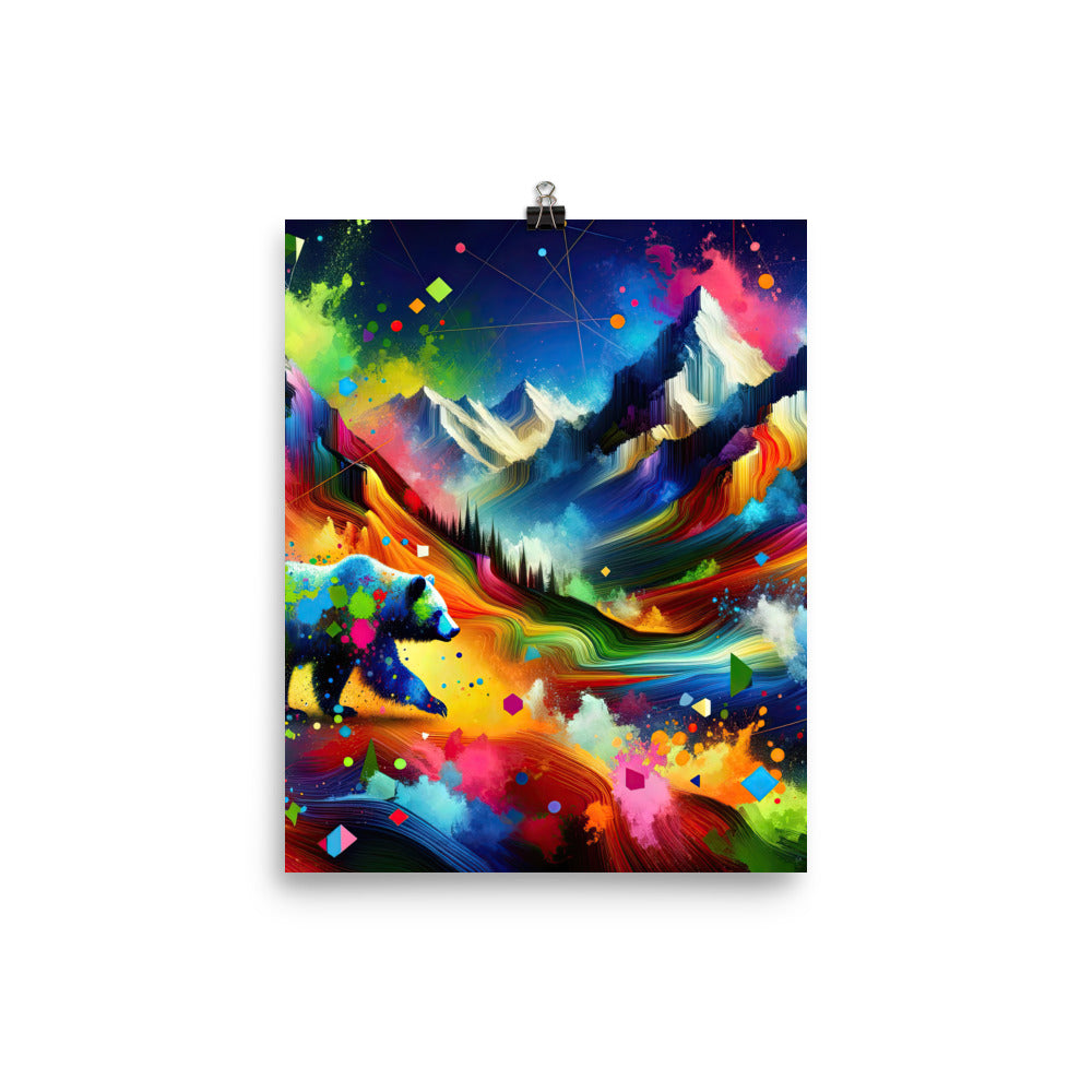 Neonfarbener Alpen Bär in abstrakten geometrischen Formen - Poster camping xxx yyy zzz 20.3 x 25.4 cm