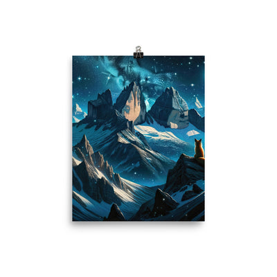 Fuchs in Alpennacht: Digitale Kunst der eisigen Berge im Mondlicht - Poster camping xxx yyy zzz 20.3 x 25.4 cm