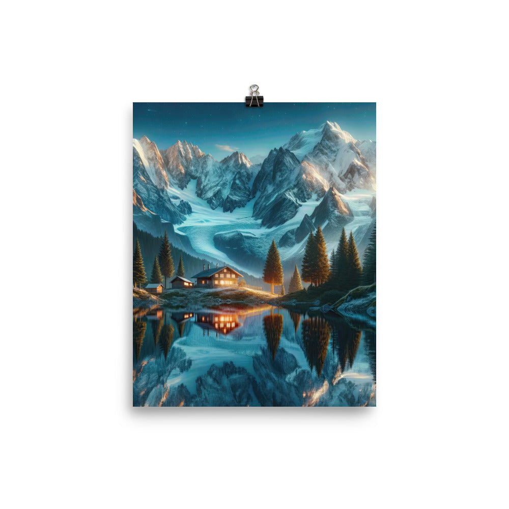 Stille Alpenmajestätik: Digitale Kunst mit Schnee und Bergsee-Spiegelung - Poster berge xxx yyy zzz 20.3 x 25.4 cm