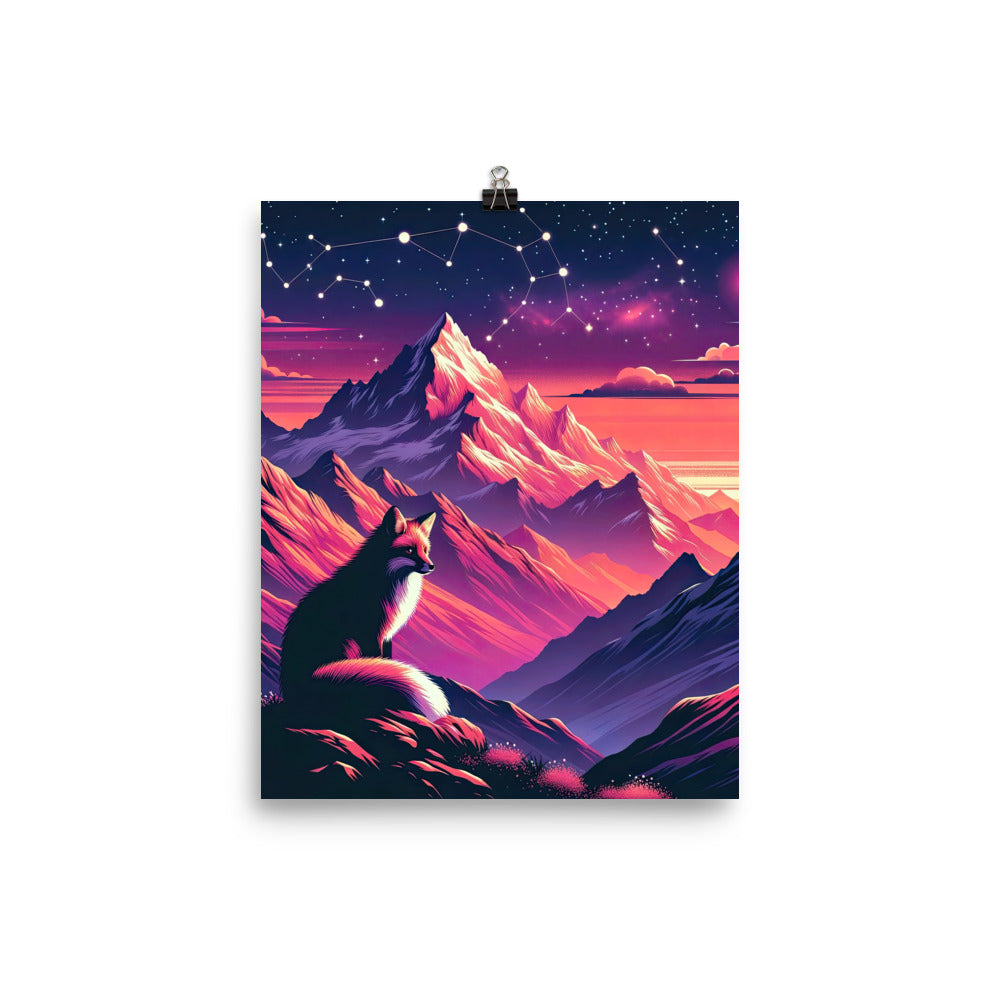 Fuchs im dramatischen Sonnenuntergang: Digitale Bergillustration in Abendfarben - Poster camping xxx yyy zzz 20.3 x 25.4 cm