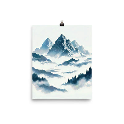 Nebeliger Alpenmorgen-Essenz, verdeckte Täler und Wälder - Poster berge xxx yyy zzz 20.3 x 25.4 cm