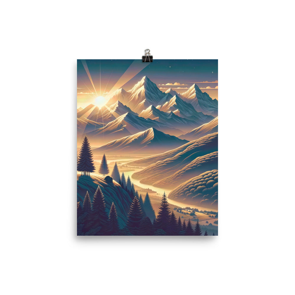 Alpen-Morgendämmerung, erste Sonnenstrahlen auf Schneegipfeln - Poster berge xxx yyy zzz 20.3 x 25.4 cm