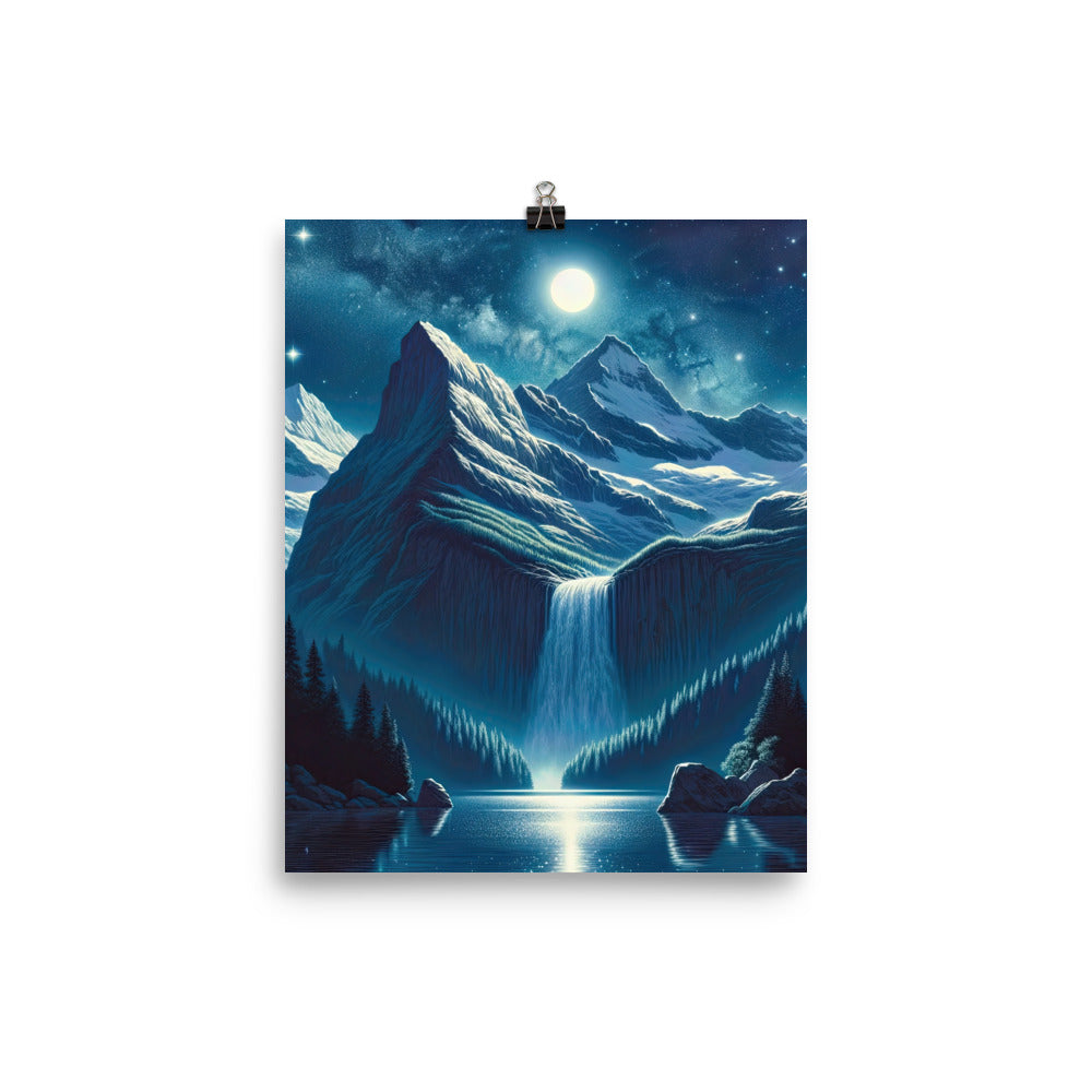 Legendäre Alpennacht, Mondlicht-Berge unter Sternenhimmel - Poster berge xxx yyy zzz 20.3 x 25.4 cm