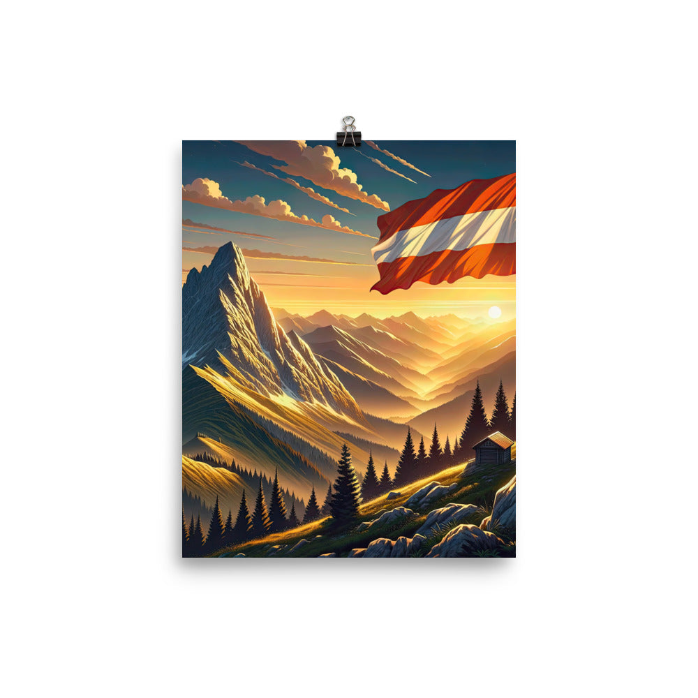 Ruhiger Alpenabend mit österreichischer Flagge und goldenem Sonnenuntergang - Poster berge xxx yyy zzz 20.3 x 25.4 cm