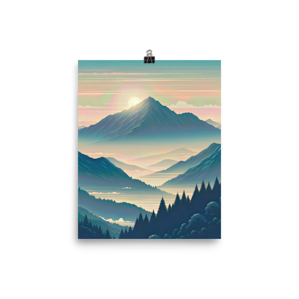 Bergszene bei Morgendämmerung, erste Sonnenstrahlen auf Bergrücken - Poster berge xxx yyy zzz 20.3 x 25.4 cm