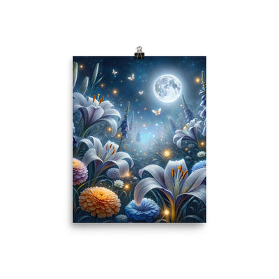 Ätherische Mondnacht auf blühender Wiese, silbriger Blumenglanz - Poster camping xxx yyy zzz 20.3 x 25.4 cm