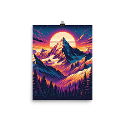 Lebendiger Alpen-Sonnenuntergang, schneebedeckte Gipfel in warmen Tönen - Poster berge xxx yyy zzz 20.3 x 25.4 cm